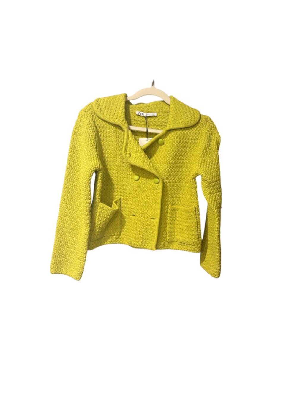 Zara Lime Chunky Knit Cardigan with Peter Pan Collar - Picture 5 of 8